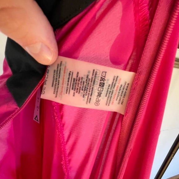 💕 AQ/AQ Opium Halter Cross Neck Cerise Pink High Low Asymmetric Prom Maxi Dress - Picture 12 of 13